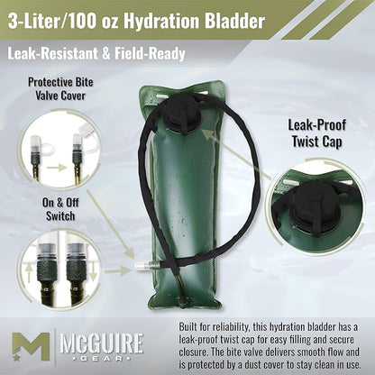 M MCGUIRE GEAR Hydration Bladder, 3L/100 oz. Water Bladder, Leak Proof Hydration Pack, Water Reservoir with Insulated Drinking Tube for Hiking, Cycling, and Biking