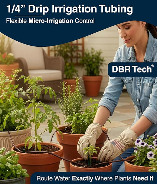 DBR Tech® 1/4 Drip Irrigation Tubing, 200 Feet, Flexible PVC Plastic Drip Irrigation Hose for Gardening, Misting, Hydroponics and DIY Landscape Garden Projects, Blank Distribution (200ft, Brown)