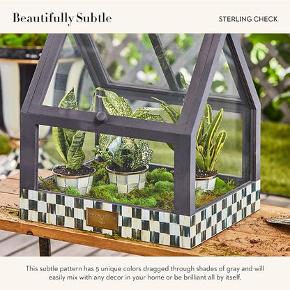 MACKENZIE-CHILDS Enamel Herb Pots, Small Plant Pots for Herbs or Flowers, Set of 3, Gray-and-White Sterling Check