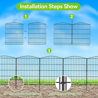 INJOPEXI Decorative Garden Fence 12 Panels 23.6ft (L)×30in (H) Garden Fences with 12 Panels Rustproof Metal Wire No Dig Animal Barrier Fencing Rabbit Dog Fence for Yard Patio Outdoor - Without Gate
