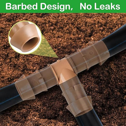 20 Pack 1/2 Inch Drip Irrigation Tee Fittings - 17mm 1/2'' Drip Line Barbed T Connectors for 1/2 Inch Drip Irrigation Tubing (0.600'' ID) Irrigation Attachment Parts for Garden System