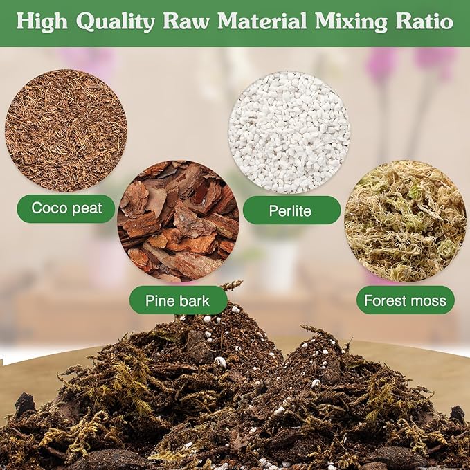 Orchid Potting Mix,1 Quart Premium Orchid Potting Mix for Repotting with Dried Forest Moss Perlite Stone Coco Peat and Pine Bark, Well-draining Orchid Bark Potting Mix