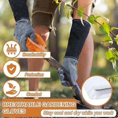 HLDD HANDLANDY Long Gardening Gloves, Leather Thorn Proof Rose Pruning Glove for Men & Women, Great Gift for Gardener