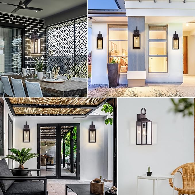 Large Bronze Outdoor Wall Lantern 19", Outside Farmhouse Wall Sconce Light Fixture Oil-Rubbed Bronze, Industrial Wall Mount Light Waterproof, Modern Porch Lighting Exterior Lamp for House