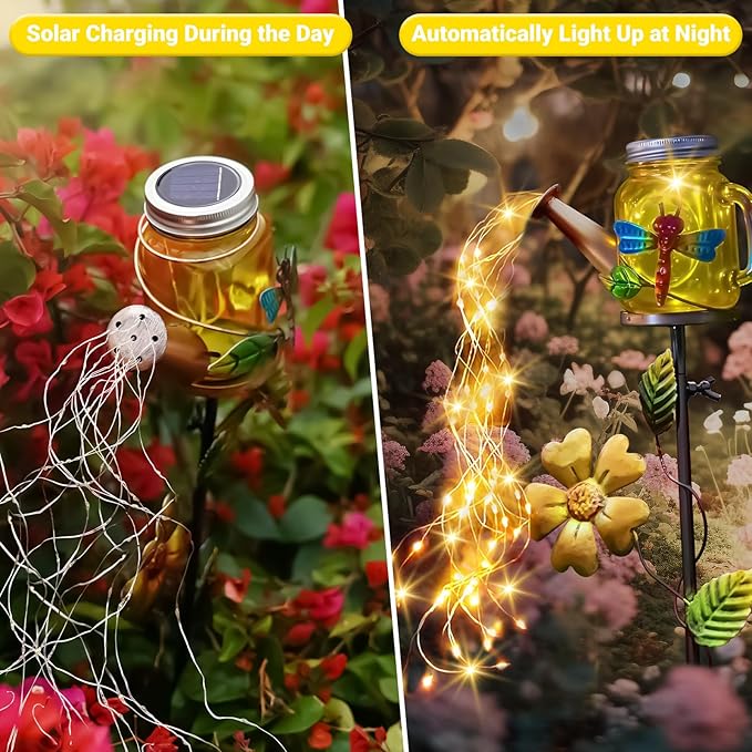 Solar Watering Can Light, Yard Outdoor Decor Lights, IP65 Waterproof, Hanging Dragonfly Garden Light, Outside Garden Flower Bed Decor, Women Gift, Birthday Gifts