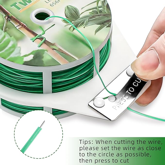 YMHB Twist Ties, 656Feet (200m) Green Garden Plant Ties with Cutter, Green Twist Ties for Gardening Tomatoes Vines Tie Garden Ties, Plant Support and Office Home Cable Organizing