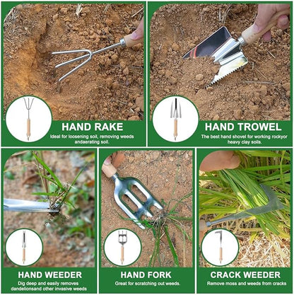 9-Piece Premium Gardening Tool Set for Women - Heavy Duty Stainless Steel Rust-Proof Tools with Fashion Storage Tote | Perfect Gardening Gifts for Mom, Mother's Day, Birthday & Outdoor (Green)