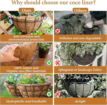 Legigo 6 Pack 16 Inch Hanging Basket Coco Liners Replacement, 100% Natural Round Coconut Coco Fiber Planter Basket Liners for Hanging Basket Flowers/Vegetables
