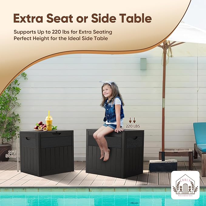 EHHLY 33 Gallon Outdoor Storage Box, Small Deck Box Waterproof, Lockable Secure Package Bin Delivery Box for Outside Front Porch, Patio Cushions Storage Box, Delivery Driver Snack Box for Porch, Black