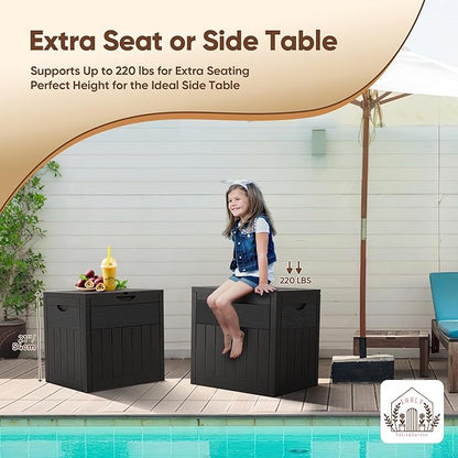 EHHLY 33 Gallon Outdoor Storage Box, Small Deck Box Waterproof, Lockable Secure Package Bin Delivery Box for Outside Front Porch, Patio Cushions Storage Box, Delivery Driver Snack Box for Porch, Black