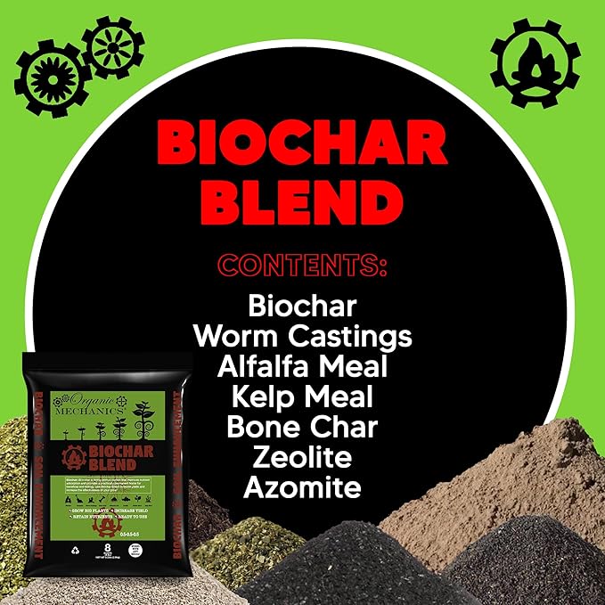 Organic Mechanics Biochar Blend Soil Amendment, 8 qt – Lifetime Amendment with Biochar, Compost, Worm Castings & Micronutrients for Bigger Plants, Higher Yields, and Healthier Soil