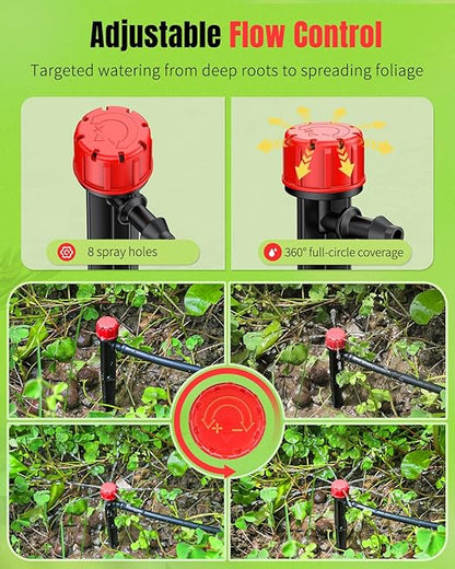 Pawfly 100 Pcs Drip Irrigation Emitters, Drip Emitters with Adjustable 360 Degree Water Flow, Garden Drippers for Plants Watering System, Sprinkler Heads for 1/4" Drip Irrigation Tubing