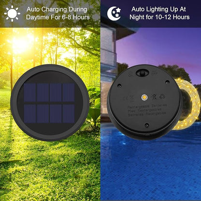 VOOKRY Watering Can Solar Lights Replacement Top - 1 Pack 3.6in Round Solar Panel with 3.5Ft 80 LED Flashing String Lights, Outdoor Waterproof Lantern Decorative Battery Box Replacement Accessories