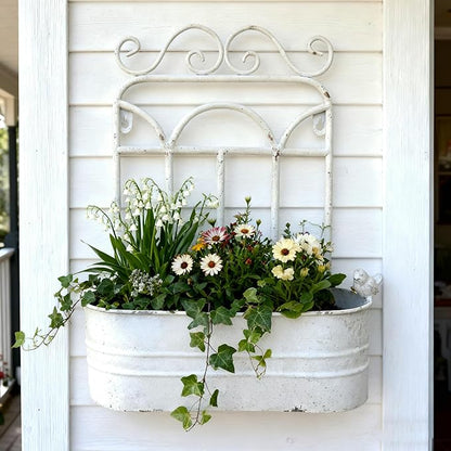 Rustic Metal Wall Planter Country Garden Wall Hanging Mount Vase Pocket Outdoor Vintage Hanging Pot Farmhouse Wall Decor for Plants Flowers (White)