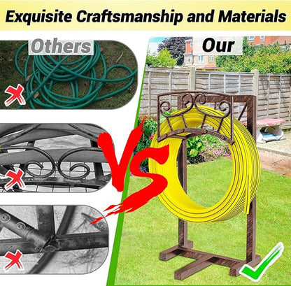 Garden Hose Holder, Heavy Duty Metal Water Hose Holders Hose Stand with 5 Spikes, Freestanding Hose Storage Rack Hose Hanger Holds 150ft Hose for Outside Yard Lawn Garden Decor (Vintage Copper-2P)