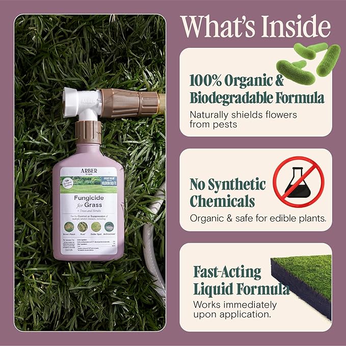 Organic Lawn Fungicide – 16oz Ready-to-Spray Hose-End; Lawns, Trees & Shrubs – Targets Brown Patch, Dollar Spot, Rust, Powdery Mildew & Root Rot – Kid- & Pet-Safe; Coverage up to 16,000 sq ft