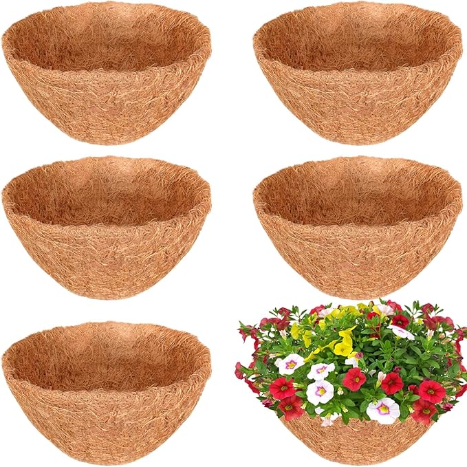 Halatool 6PCS Coconut Fiber Planter Liners - 10 Inch Round Coco Coir Liners for Flowers & Vegetables
