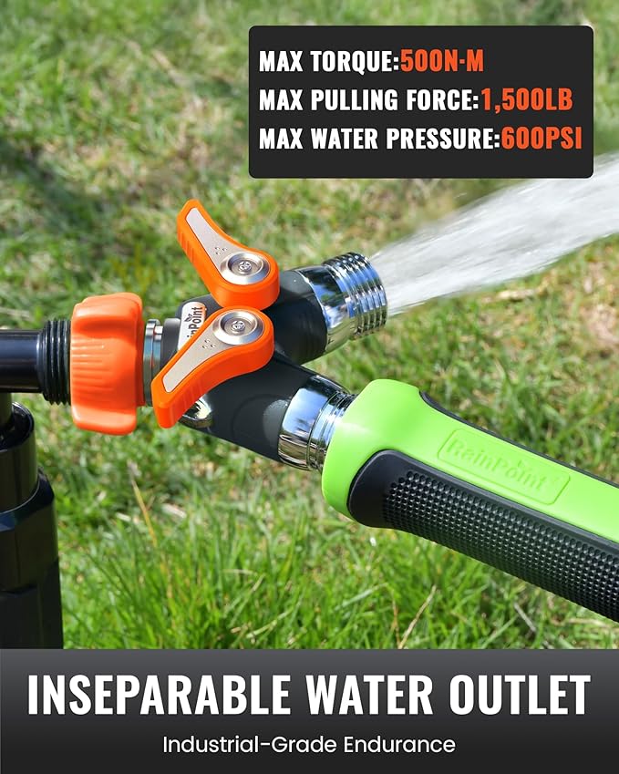 RAINPOINT Garden Hose Splitter, 2 Way Heavy Duty Water Hose Y Spigot Splitter with Shutoff Valves, 100% Metal Body Outdoor Faucet Splitter, 1.9" Extra Long Metal Handle, 3/4" GHT Thread (2, Orange)