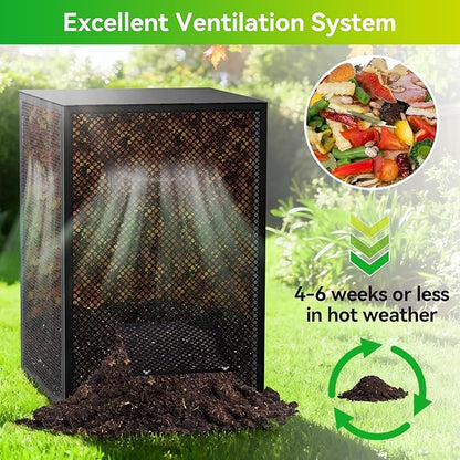 Compost Bin Outdoor - Large 93-Gal Galvanized Steel Perforated Sheet Compost Bucket with Rust-Proof Coating, Heavy-Duty & Easy Assembly, Fast Creation of Fertile Soil, for Garden, Kitchen & Yard Waste