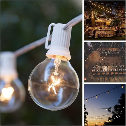 Hometown Evolution, Inc. Globe String Lights (100 Foot, G50 Clear - White Wire - 2 Inch 7 Watt Bulbs +5 Free Spares)