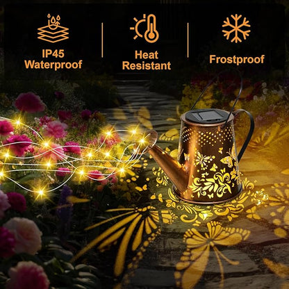 Fohil Solar Watering Can with Lights, Retro Metal Solar Garden Lights Outdoor, Waterproof Hanging Solar Powered Lantern Garden Decorations for Porch Lawn Driveway Backyard Pathway