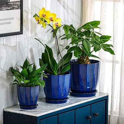 ADN Ceramic Flower Pots Indoor with Saucer - 6 Inch Plant Pot, Hand Glazed Ceramic Planter for All House Plants with Drainage Hole and Tray, Navy