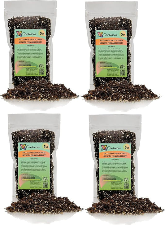Gardenera Fern + Perlite Soil Mix - 10 Quart - for Repotting and Planting Succulents and Cactuses (4 Bags of 5 Quart)
