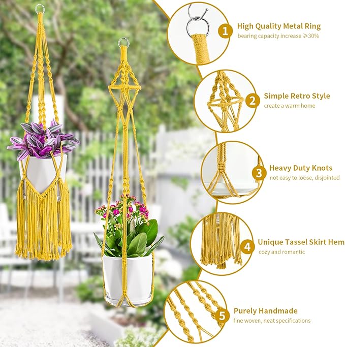 Macrame Plant Hangers, 6Pack Hanging Planters for Indoor Plants w/ 6 Set Hangers Kit Handmade Macromay Plant Hangers Indoor Flower Pots Holder Stand for Boho Home Décor (POTS NOT Included)