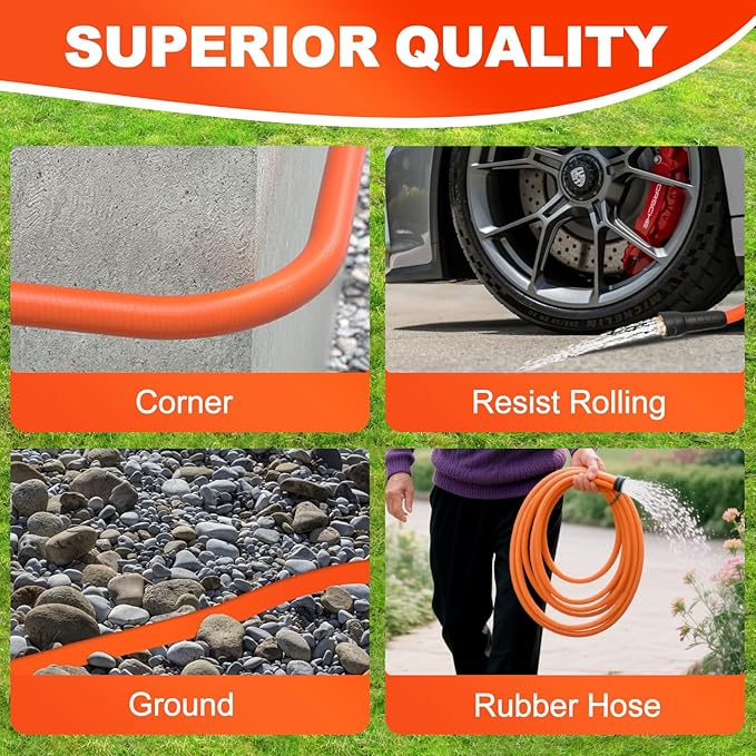 YOTOO Heavy Duty Hybrid Garden Lead in Water Hose 5/8-Inch by 10-Feet 150 PSI, Kink Resistant, All-Weather Flexible with Swivel Grip Handle and 3/4" GHT Solid Brass Fittings, Orange