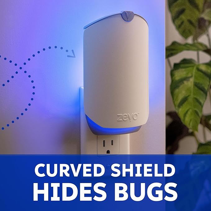 Zevo Flying Insect Trap & 3 Refill Cartridges - Plug in Fly Trap & Indoor Bug Catcher for Gnats, House & Fruit Flies - Blue & UV Light Technology, Mess-Free Alternative to Bug Zapper