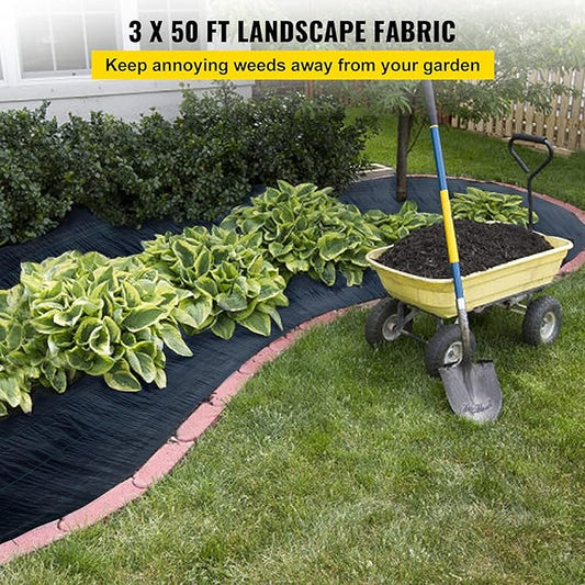 Happybuy 3FTx50FT 5OZ Garden Weed Barrier Landscape Fabric Heavy Duty, Weed Control Fabric for Garden, Weed Blocker Fabric, Geotextile Fabric Under Gravel, Driveway Fabric, Weed Mat Cloth Ground Cover