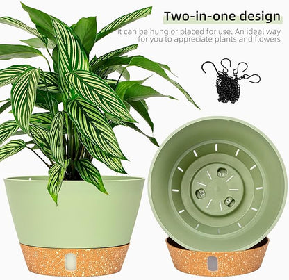 QCQHDU 2 Pack Hanging Planters for Indoor Outdoor Plants, 8 Inch Hanging Baskets Flower Pots with Reservoir Tray & Visible Water-Level