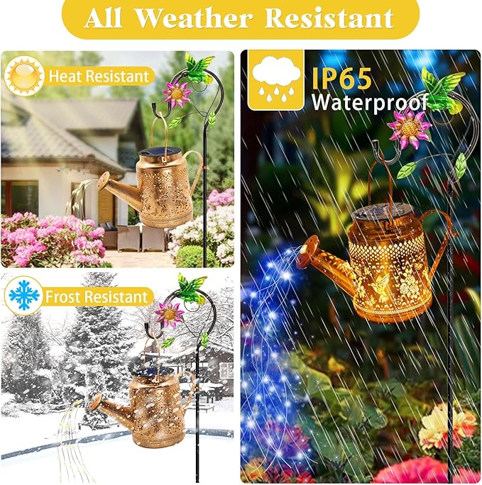 Solar Lights Outdoor Garden Decor, Hummingbird Hanging Watering Can Landscape Lights Waterproof Outside Decorations for Yard Front Porch Patio Backyard, Gardening Gift for Mom Grandma Women Birthday