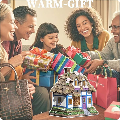 Resin Rustic Fairy Cottage Statues - M-Shaped Thatched Roof Garden Outdoor Decor with Solar Lights, Birthday Gifts for Women Mom Yard Decorations, Gardening Gifts for Patio, Balcony, Porch