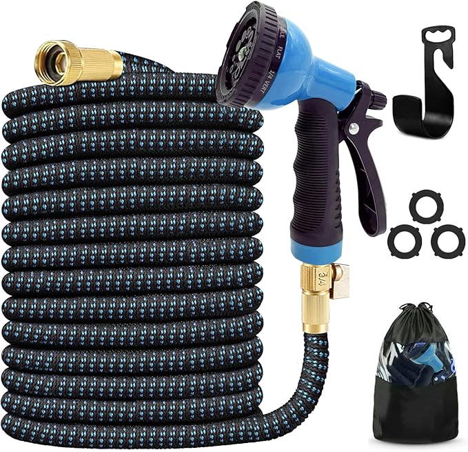 J&B XpandaHose 75ft Expandable Garden Hose – Ultra-Strong 3750D, 4-Layer Latex Core, Brass 3/4" Connectors, 10-Pattern Nozzle & Storage Bag – Lightweight, Kink-Reducing, Leak-Resistant