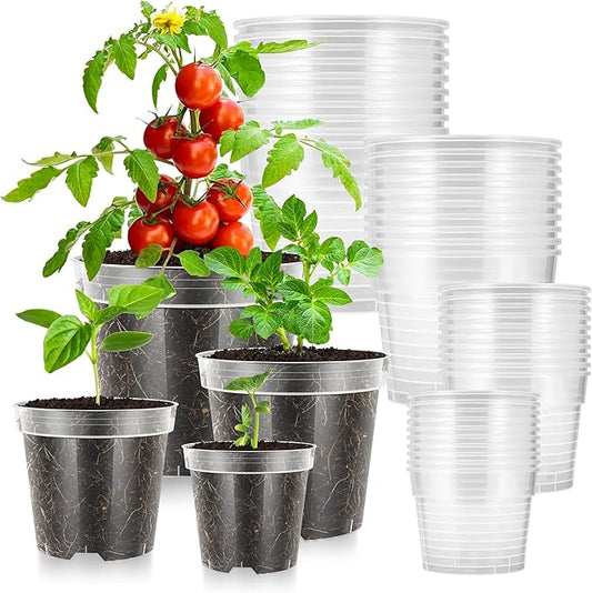 VIVOSUN 40 Packs 3/4/5/6 Inch Clear Nursery Pots with Drainage Holes, Reinforced Plastic Seedling Pots for Plants, Flowers, Cuttings, and Succulents, 40 pcs Plant Labels