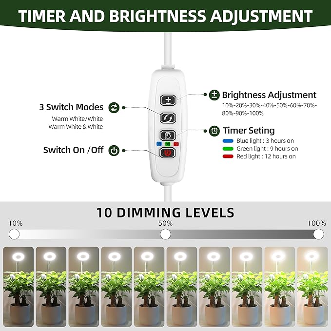 Grow Light Full Spectrum Plant Grow Lights with Detachable Base 48 LED Plant Light Desk Grow Lamp for Indoor Plants Growing Lamps (White, 1)