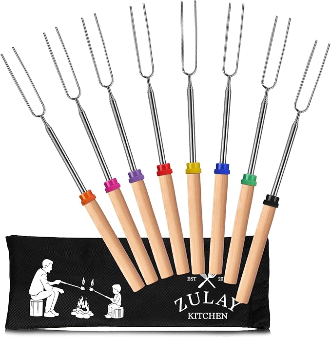 Zulay Sturdy Marshmallow Sticks for Fire Pit Extra Long - Great Smores Sticks Smores Kit Fire Pit - Marshmallow Roasting Skewers - Hot Dog Fork Bonfire Glamping Camping Accessory 32" 8 Pack Bundle