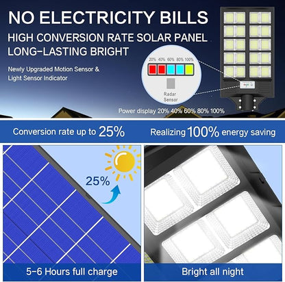Solar Street Light 8000W, Street Light Outdoor High Lumens, Parking Lot Lights 6500K, Solar Lights Outdoor Motion Sensor Dusk to Dawn for Parking Lot with Remote Control, 1 Pack