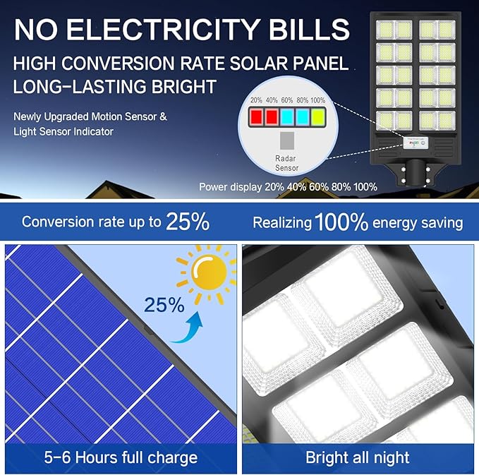Solar Street Light 8000W, Solar Street Light Outdoor High Lumens, Solar Parking Lot Lights 6500K, Solar Lights Outdoor Motion Sensor Dusk to Dawn for Parking Lot, 2 Pack