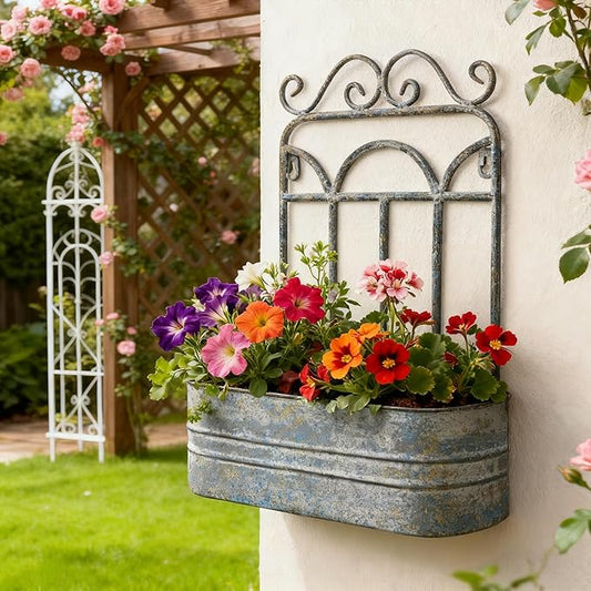 Rustic Metal Wall Planter Country Garden Wall Hanging Mount Vase Pocket Outdoor Vintage Hanging Pot Farmhouse Wall Decor for Plants Flowers (Blue)