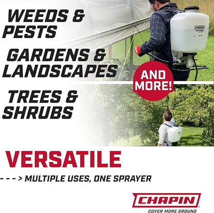 Chapin USA 60114 Made in USA 4-Gallon Backpack Sprayer with 3-Stage Filtration System Pump Pressured Sprayer, for Spraying Plants, Garden Watering, Lawns, Weeds and Pests, Translucent White