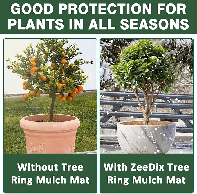 ZeeDix 4 Pack Coconut Fiber Mulch Ring, 18 Inch Coco Coir Tree Ring Mulch Mat, 100% Natural Tree Protector Mat Plant Cover Ring Coconut Coir Discs Tree Mats Mulch Rings for Indoor Outdoor Trees Plants