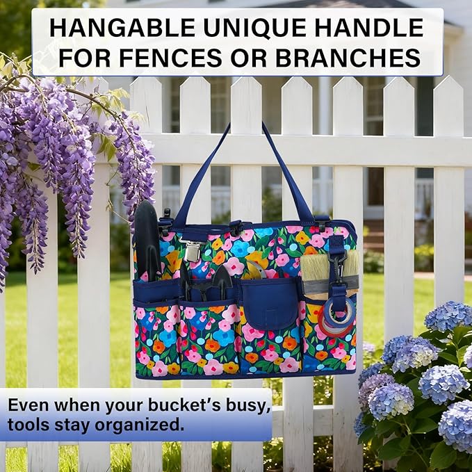 KUNN 18-Pocket Bucket Tool Organizer | Heavy-Duty 5 Gallon Bucket Caddy with Hangable Handle | Gardening Tool Bag & Garden Caddy Accessory for Gardeners, Blue