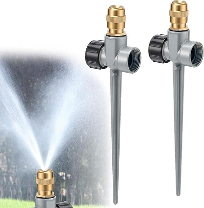Metal Lawn Sprinklers for Yard, 2 Pack 360° Rotating Sprinkler for Small to Medium Area Garden & Lawn, Adjustable Brass Nozzle with Aluminum Alloy Spike Base