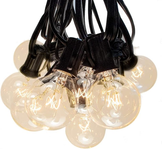 Hometown Evolution, Inc. 10 Foot Outdoor Globe String Lights (10 Foot, G40 Clear - Black Wire - 1.6" 5-Watt Bulbs)