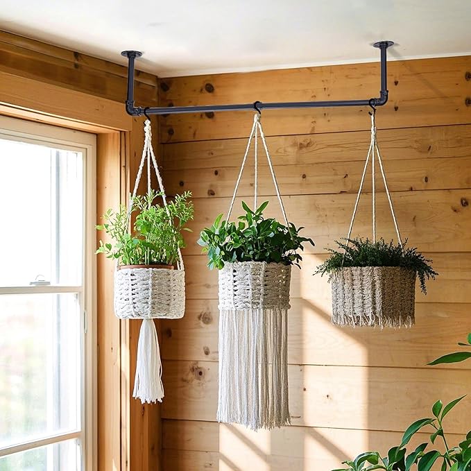 Bigmeta 34in Hanging Planters Rod for Indoor Plants - Max. Load 44 lb Black Metal Holder Rod for Wall Ceiling Decor, 2 Pcs (Pot Chain & Plants Not Included)