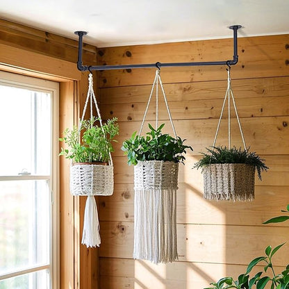 Bigmeta 34in Hanging Planters Rod for Indoor Plants - Max. Load 44 lb Black Metal Holder Rod for Wall Ceiling Decor, 2 Pcs (Pot Chain & Plants Not Included)