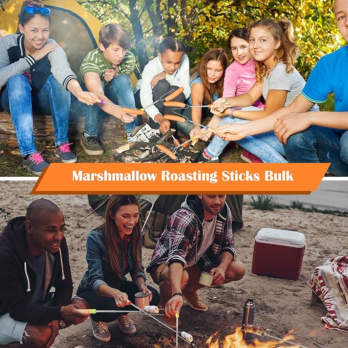 150 Pack 32 Inch Marshmallow Roasting Sticks Bulk, Smores Skewers for Fire Pit Kit, Hot Dog Camping Skewers Accessories Campfire Marshmellow Extendable Forks Bbq Tools Smores Sticks