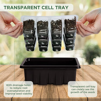 Seedfactor Seed Starter Tray with Light, 6PCS Seed Starter Kit with Grow Light, Seedling Starter Trays with Humidity Domes, Covers Height 3.9", Indoor Gardening Plant Germination Trays